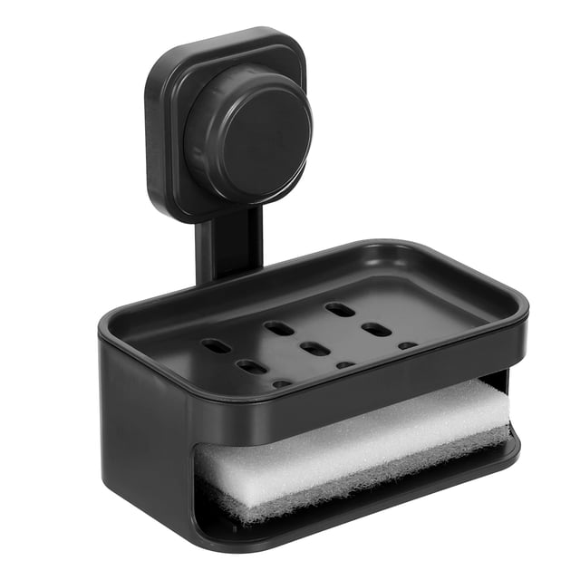 Uxcell 1Pcs Soporte de Jabón con Ventosa, Soporte de Jabón de Doble Barra Montado en la Pared, Removible y Reutilizable para Ducha, Soporte de Esponja sin Perforación para Baño y Cocina, Negro