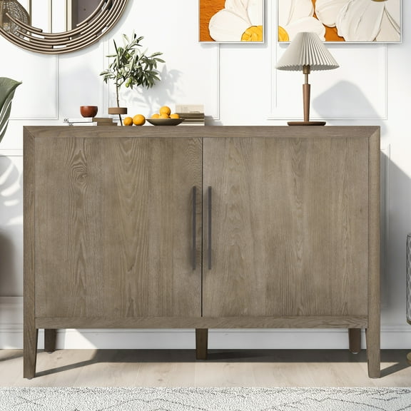 Harper & Bright Designs Farmhouse Sideboard Cabinet with Storage, Wood Buffet Cabinet with 3-Tier Shelves and Adjustable Feet, Natural