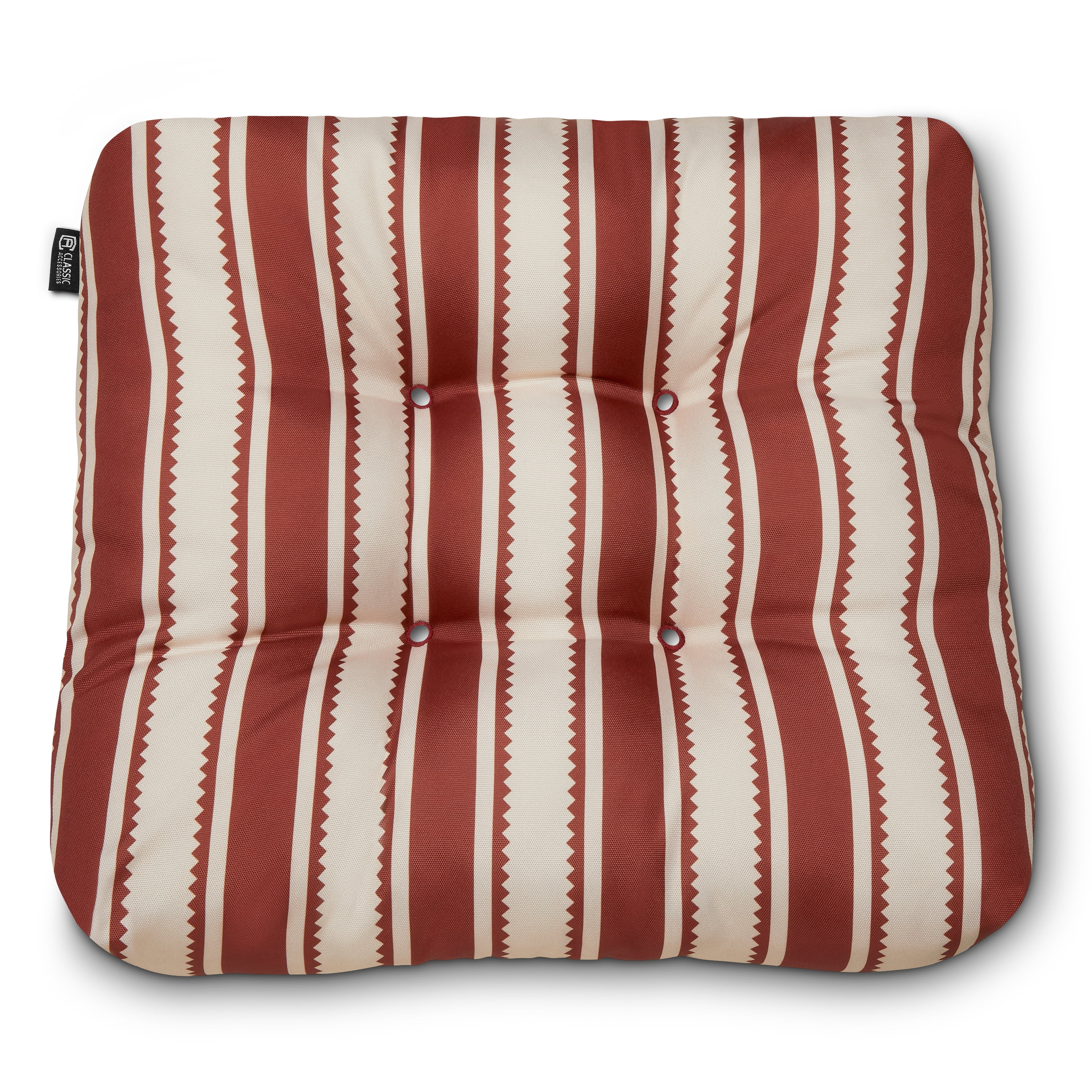 Classic Accessories Water-Resistant Square Patio Seat Cushions, 19 x 19 x 5 Inch, 2 Pack, Brick Sedona Stripe