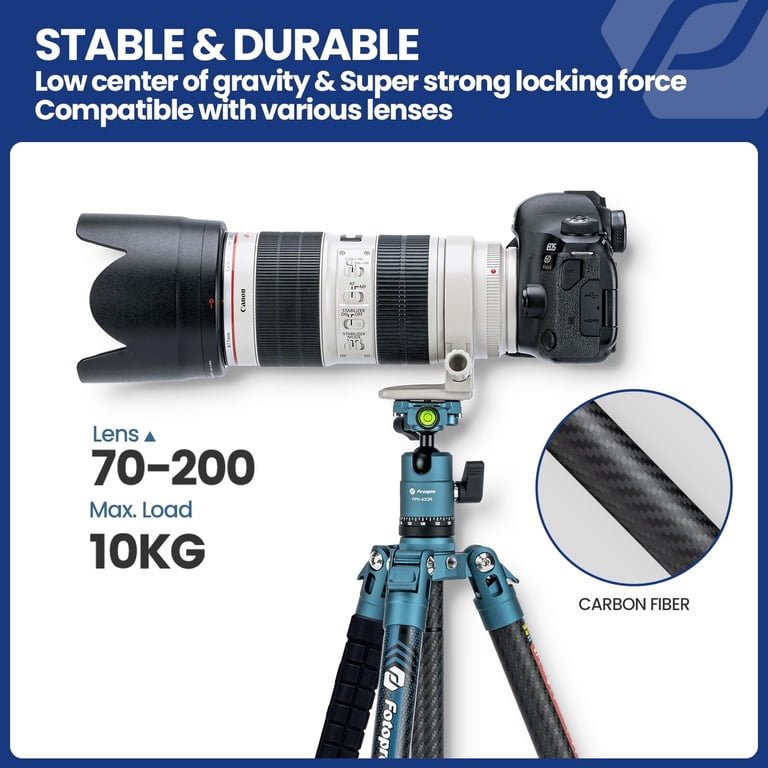 Carbon Fiber Tripod Extension Tube For DSLR Cameras - 3 Sections, Adjustable 8.7" To 17.3", Load Capacity 22 Lbs, 1/4" & 3/8" Screw