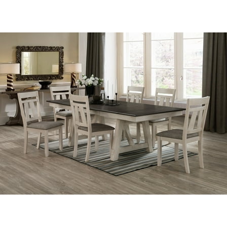 Transitional 7pc Dining Room Set Extendable Leaf Table Chair Chalk Grey Color Wooden Fabric Home Furniture
