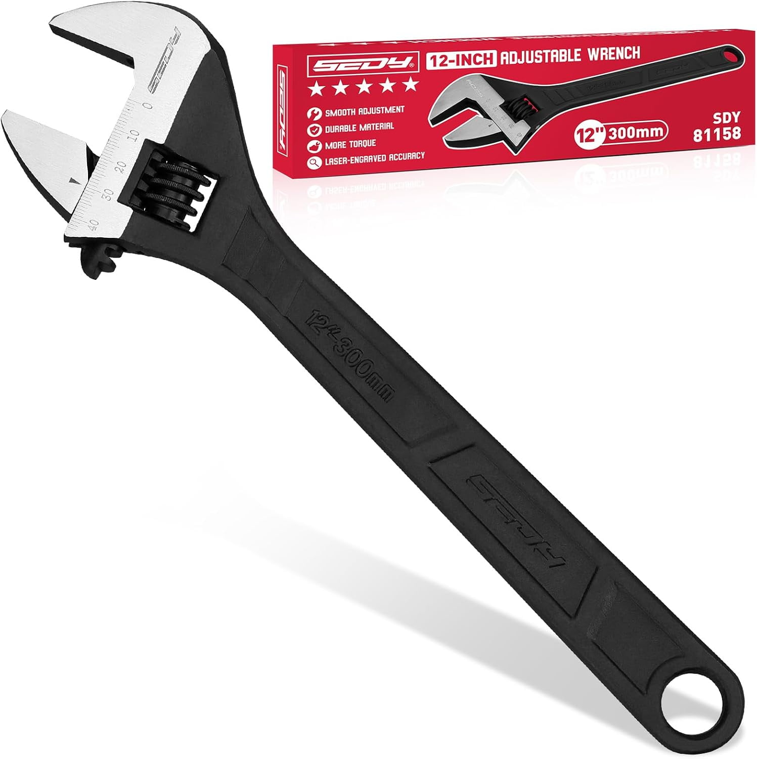 RGHJAR-12-Inch Adjustable Wrench, Black Oxide Finish Wide Jaw Spanner with Inch/Metric Scale, Premium Drop Forged Steel for Automotive Plumbing and Household Repairs