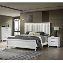 3Pc White Finish Queen Size Bedroom Set LED Light HB Bed Chest Nightstand Wooden Bedroom Furniture