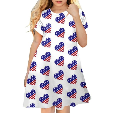 

ZIZOCWA Baby Wedding Dress Kids Toddler Baby Girls Spring Summer Print Short Sleeve Active Fashion Daily Indoor Outdoor American Independence Day Prin White150