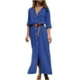thumbnail image 2 of Jienlioq Robe Formelle pour Femmes Mode Femmes Été Décontractée Robe Unie Col en V Manches Longues Robe Ample, 2 of 6