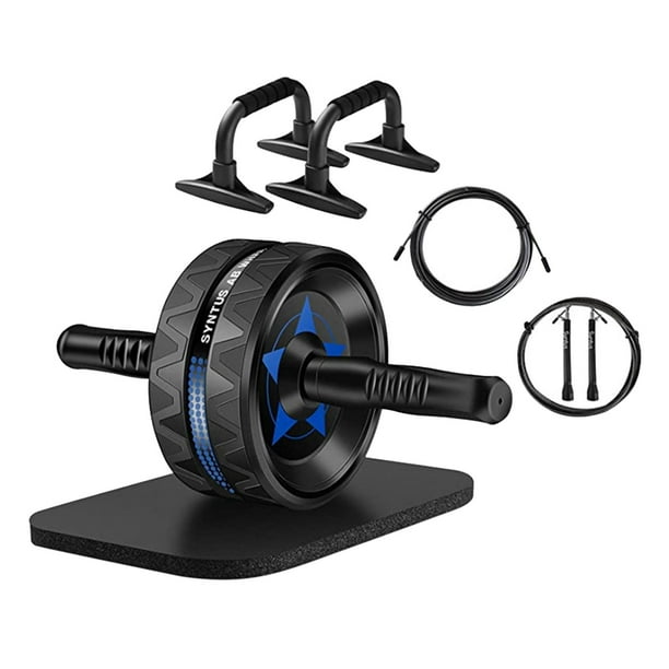 Juego de ruedas 5 en 1, rueda para abdominales con barras de empuje, bandas de resistencia, cuerda para saltar, rodillera, equipo de entrenamiento de Soledad Rodillo de equipo de entrenamiento
