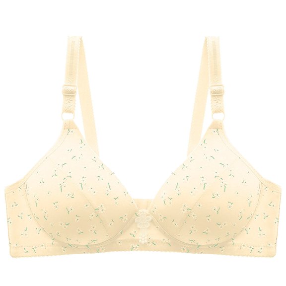 Bras for Women Wireless Broken Floral Comfortable Breathable Printed Non-Wired Bra V-Neck No Underwire Bra Feature Hook and Eye Closure Longline Bra Style Y-444 , Yellow XL