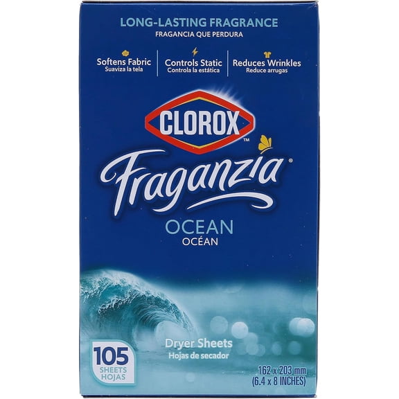 Fraganzia Dryer Sheets in Ocean Scent, 105 Count | Wrinkle-Reducing Fabric Softener Sheets | Best Laundry Dryer Sheets with Long-Lasting Ocean Scent