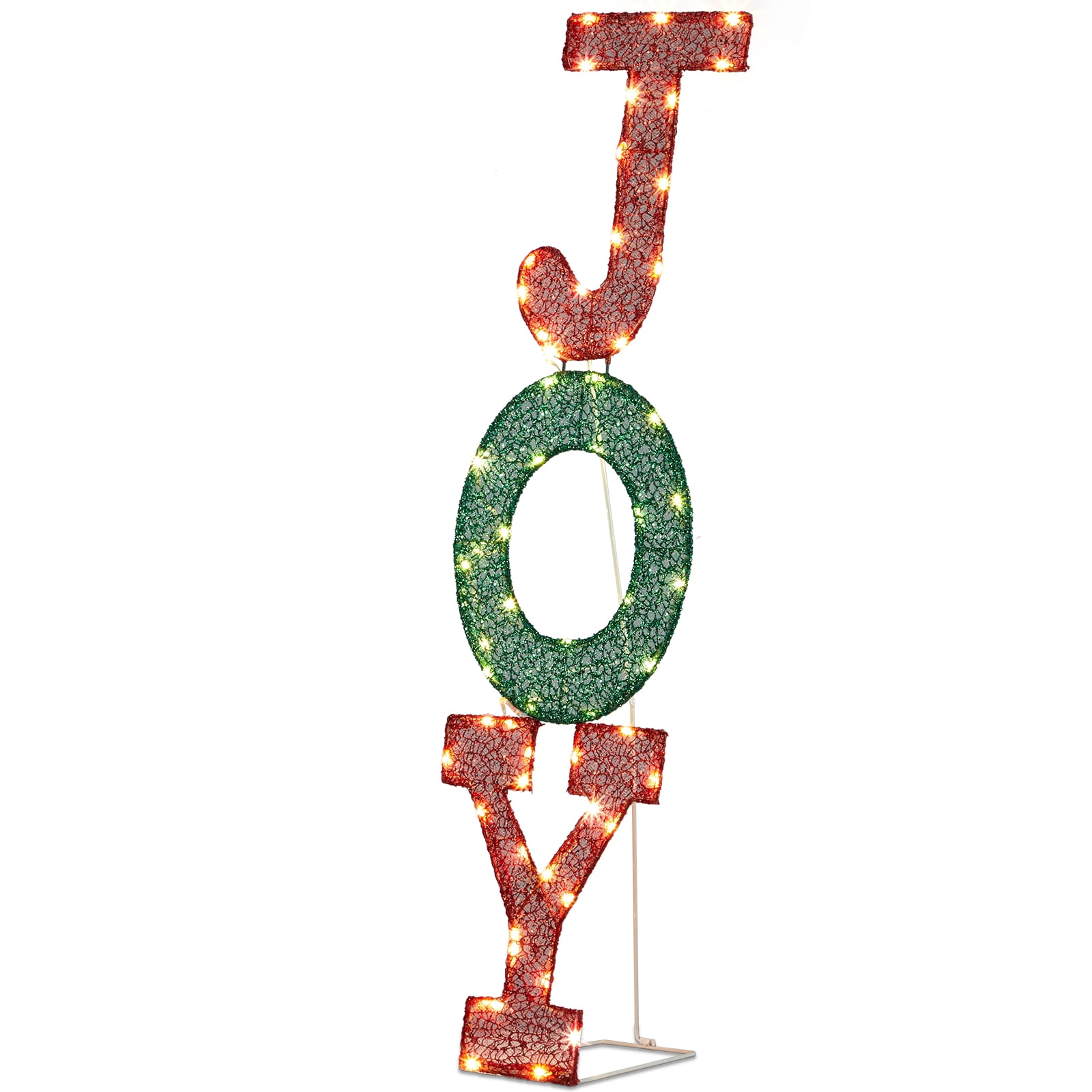 JOY Letter Sign Christmas Lighted Decoration Pre-lit 2D Letter Display with 45 LED Warm White Lights and Stakes for Xmas Outdoor Holiday Indoor Decor Lighted Holiday Displays
