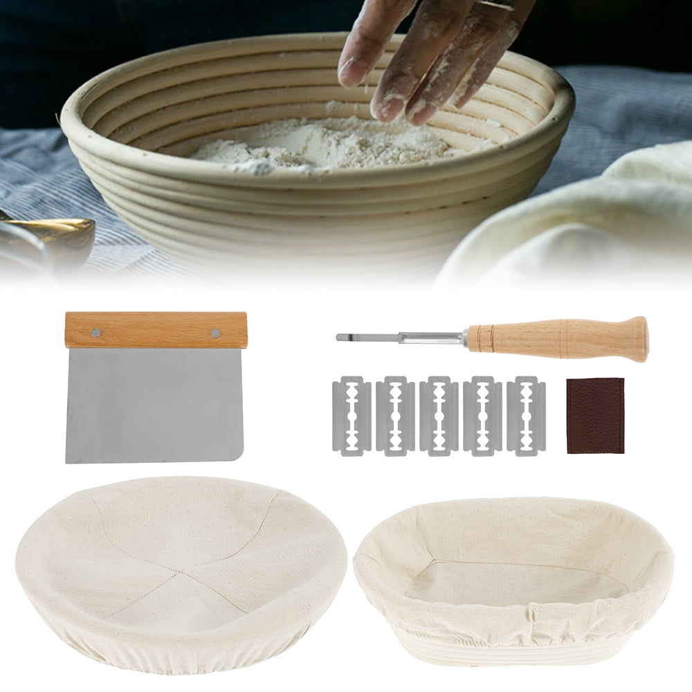 Sourdough Bread Proofing Basket Set - 10" Round & 9.6" Oval Rattan Bannetons With Liner, Scraper, Whisk & Lame - View #7