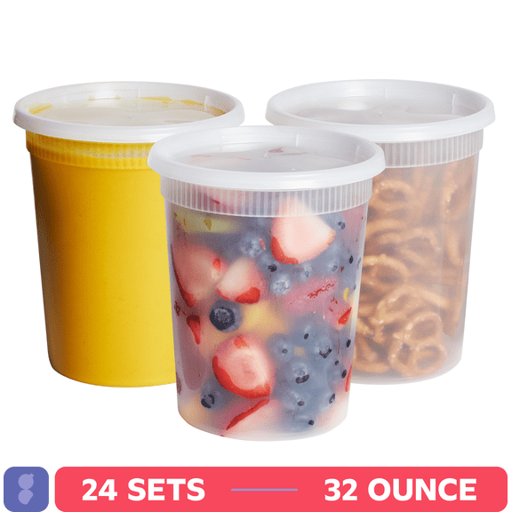 GUSTO Plastic Deli Containers with Lids 24 Set, 32oz Food Storage Containers, Leakproof, BPA Free, Microwave Freezer Dishwasher Safe for Soup, Meal Prep Containers