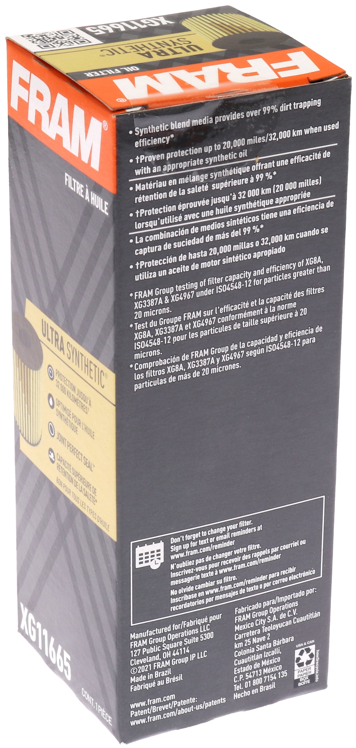 FRAM Ultra Synthetic Oil Filter, XG11665, 20K mile Replacement Filter for Select Vehicles