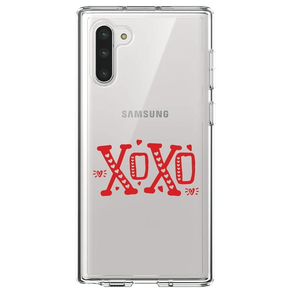 DistinctInk Clear Shockproof Hybrid Case for Samsung Galaxy Note 10 (6.3" Screen) - TPU Bumper Acrylic Back Tempered Glass Screen Protector - XOXO Red Hearts Valentine