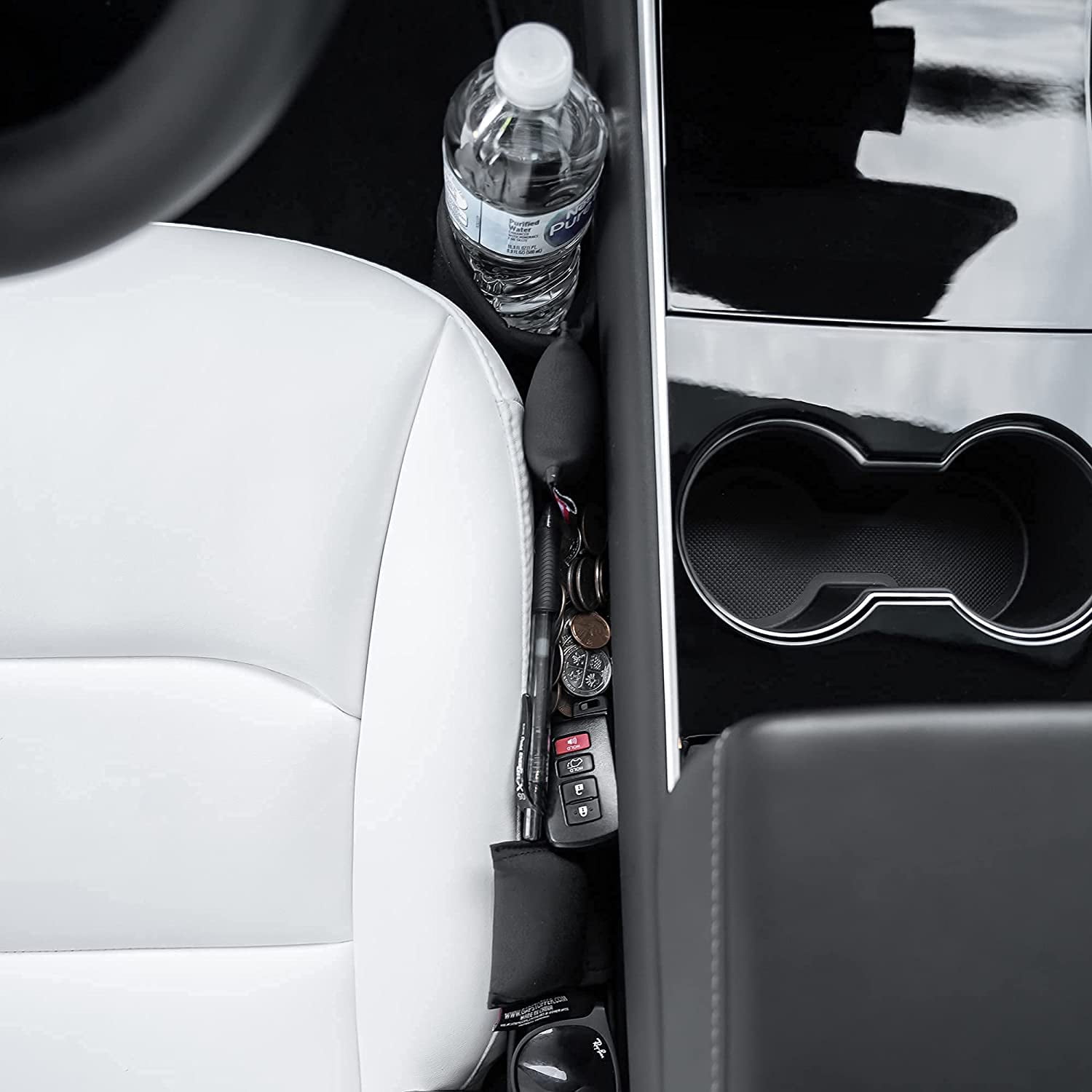 N/X Car Seat Organizer Black Premium PU Leather Seat Gap Filler Car Vehicle Back Seat Headrest Hook Black with Lid Foldable Vehicle Trash Bin Car Interior Accessories Waterproof & Leak-Proof 