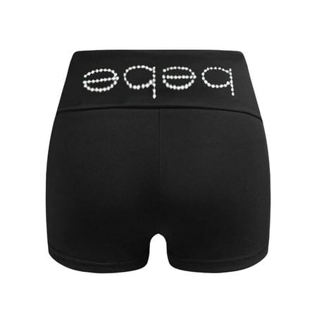 MNCEKFOD Women s Shorts Summer Beach Hot Pants Drawstring Waist Printed Tight High Waisted Tight Sprots Running Athletic Yoga Casual Short Pants Black M