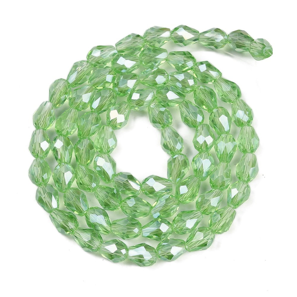 Transparent Electroplate Glass Beads Strands AB Color Plated Faceted Teardrop Light Green 15x10mm Hole: 1.6mm about 46~48pcs/strand 27.95''(71cm)