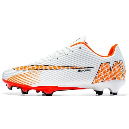

Kids Comfortable Athletic Soccer Cleats Natural Turf Outdoor Football Competition Light Weight with Soft touch Cleats Sneaker Shoes Bright Color for Big Kid Orange 35