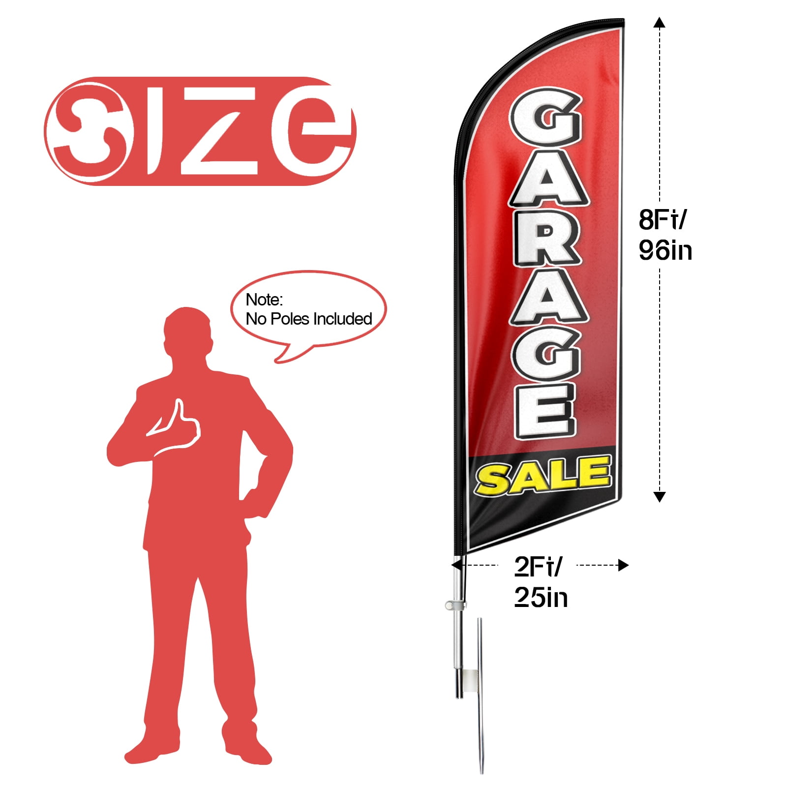 Garage Sale Swooper Flag, 8FT Garage Sale Advertising Feather Flag, Garage Sale Banner ,Signs for Businesses and Storefronts(Flag Only)BLACK