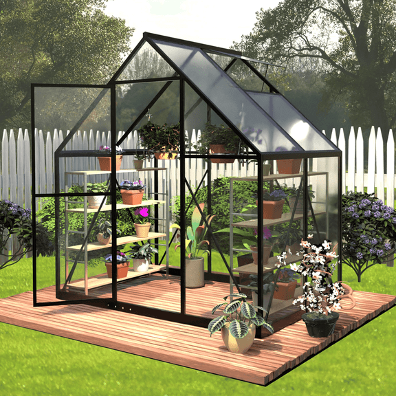 6 x 4 FT Polycarbonate Greenhouse, Winter Greenhouse for Outdoors,Outdoor Greenhouse with Roof Air Vent, Heavy Duty Walk-in Aluminum Green House for Outside Garden Backyard