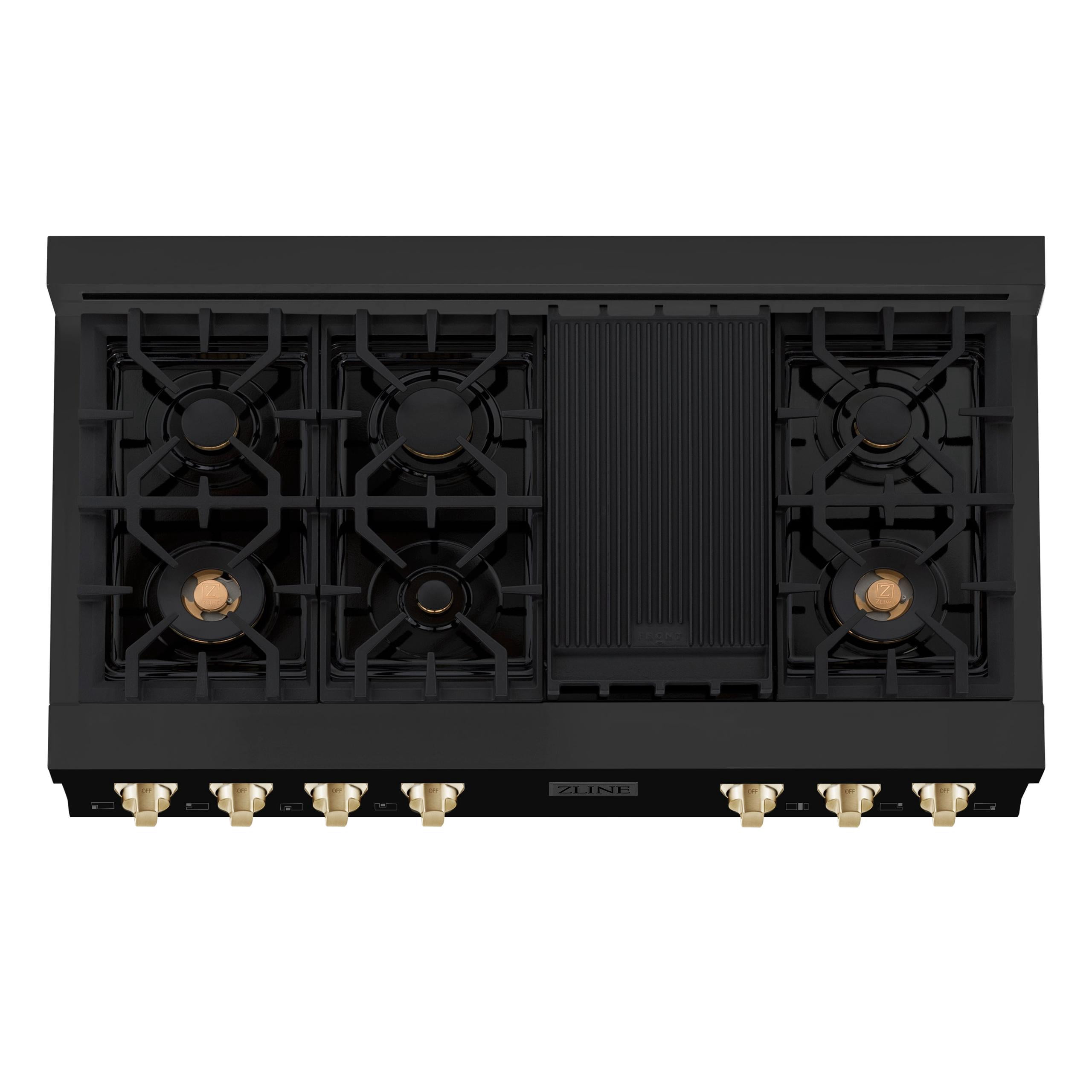 ZLINE 48 in. Autograph Edition Rangetop in Black Stainless Steel with Champagne Bronze Accents (RTBZ-48-CB)