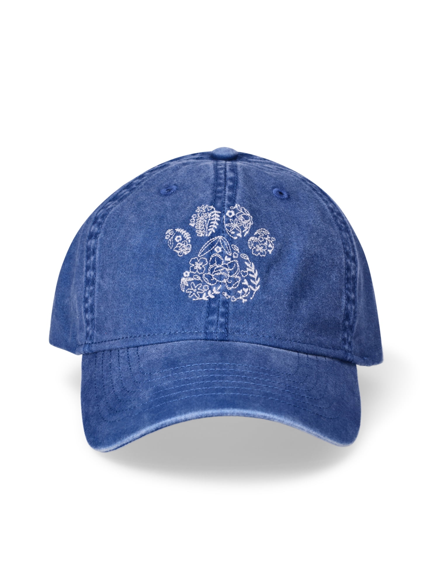 Time and Tru Women's Cotton Twill Flower Paw Baseball Hat, Blue Comet