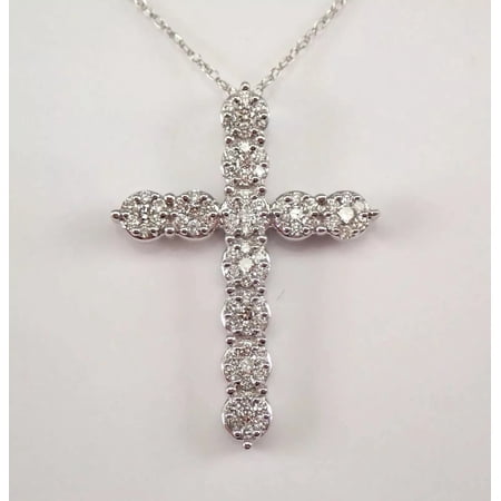 Sparkle Jewels Women s Cross Pendant With Chain Round Cut Cubic Zirconia 14K White Gold Finish