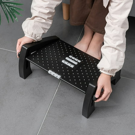 CRAFTHROU 1Pcs Black Abs Plastic Square Foot Rest Stool for Office Desk and Home Use 15.7x12.2x7.5in