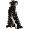 thumbnail image 2 of Vestido corto de mujer con espalda descubierta y aberturas cruzadas, de malla transparente y tul, de corte irregular, estilo midi, ideal para fiestas y para la playa., 2 of 3
