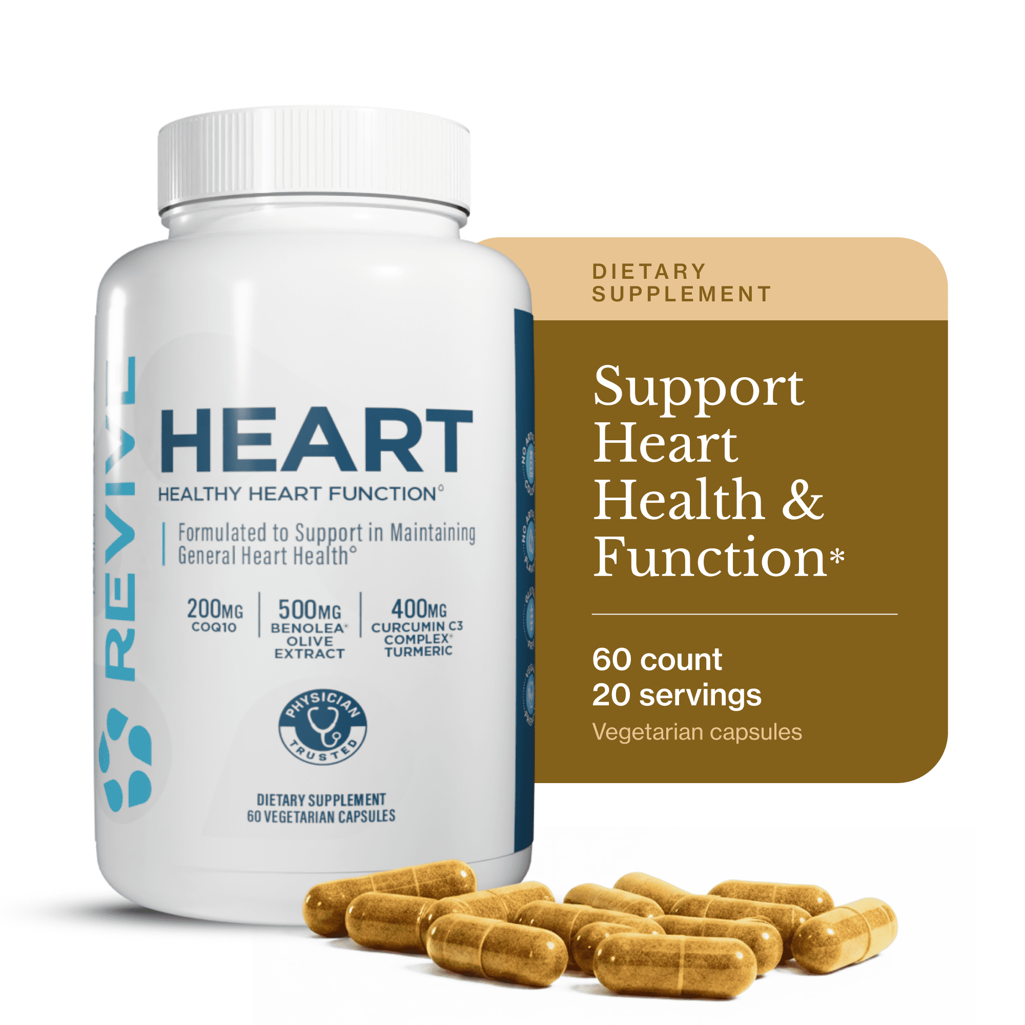 Revive MD Heart Support Supplement with CoQ10, Cardiovascular & Cellular Energy Capsules, 60 Count