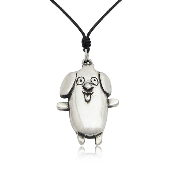 Lovely Dog Size M Silver Pewter Charm Necklace Pendant Jewelry With Cotton Cord