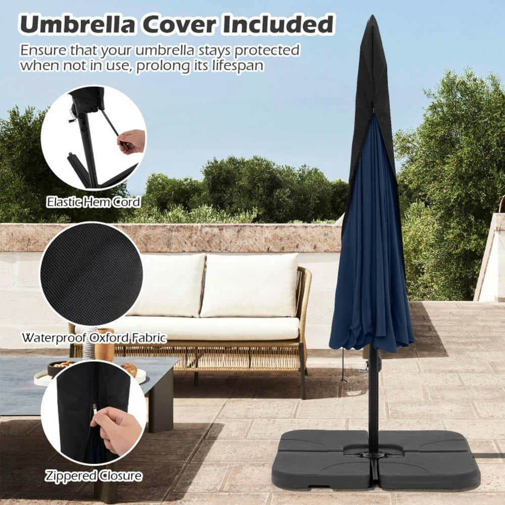 Yardi Yarda 10 Feet Patio Cantilever Umbrella with Cover Tilt Adjustment and Ruffled Edge, Outdoor Shade, Navy