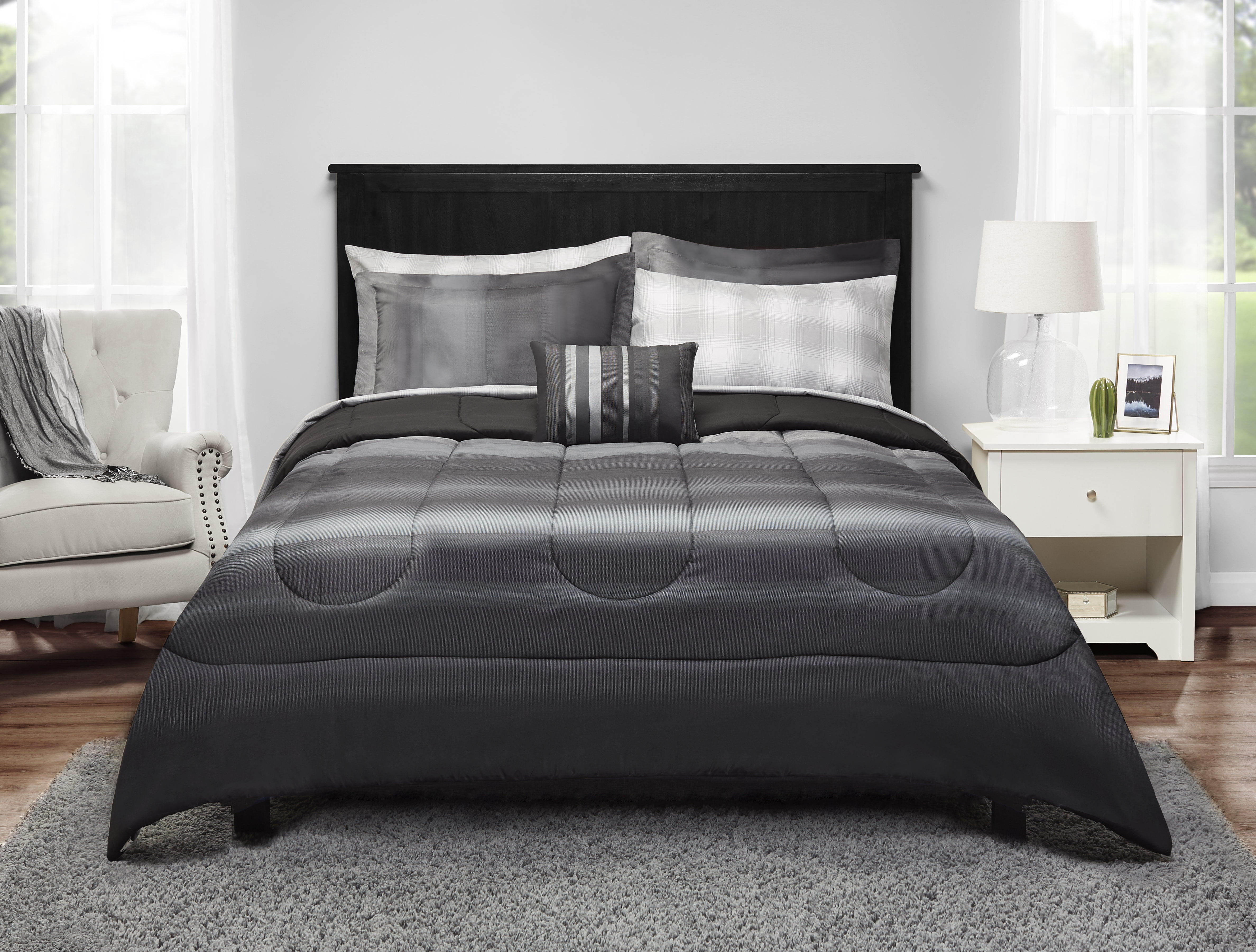 Mainstays Twin Or Twin Xl Grey Ombre Bed In A Bag Bedding Set 6 Piece Walmart Com Walmart Com