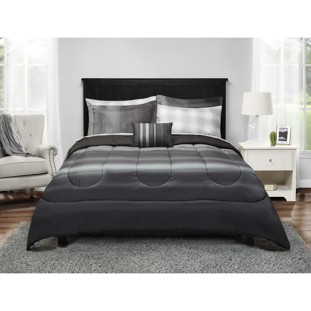 Mainstays Twin or Twin XL Grey Ombre Bed in a Bag Bedding Set, 6 Piece