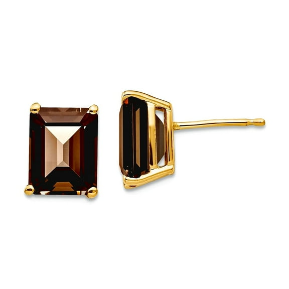 14k Yellow Gold Polished Post 9x7 Emerald Smokey Quartz Earrings 9x7mm Wide Stud Earring for Women