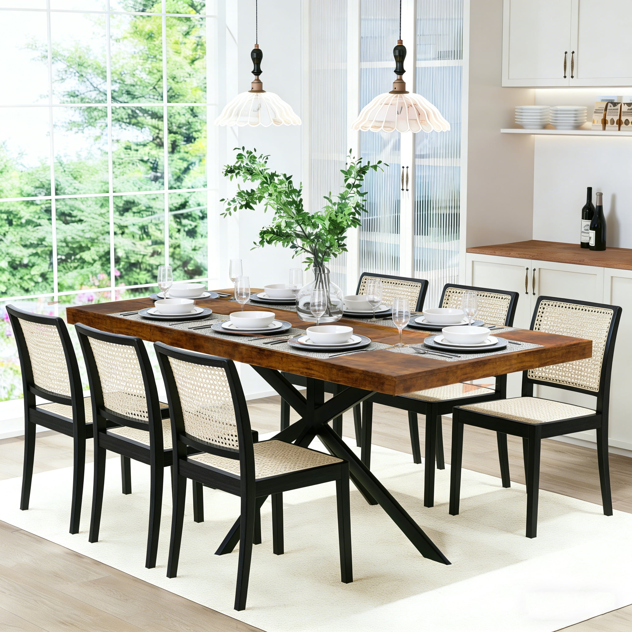 BSHTI 55.11"-70.86" MDF Extendable Rectangular Dining Table with Metal Base and Storage Box for Kitchen/Dining Room（Brown）