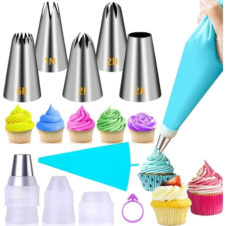 UYWZQ-Suuker Large Piping Tips Set, Seamless Stainless Steel Cake Decorating Tips, Pastry Tips and Piping Bags, Frosting Icing Tips for Baking Cupcakes, Cake, Cookie (1M 2D 2F 6B 2A)