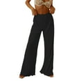 thumbnail image 1 of VISgogo Pantalones casuales de primavera y verano para mujer Pantalones de pierna ancha fruncidos con banda elástica de color sólido VISgogo moda, 1 of 6