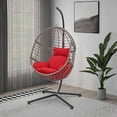thumbnail image 2 of Abble Gray Outdoor Wicker Hanging Swing Chair with Cushion and Stand - Red, 2 of 5