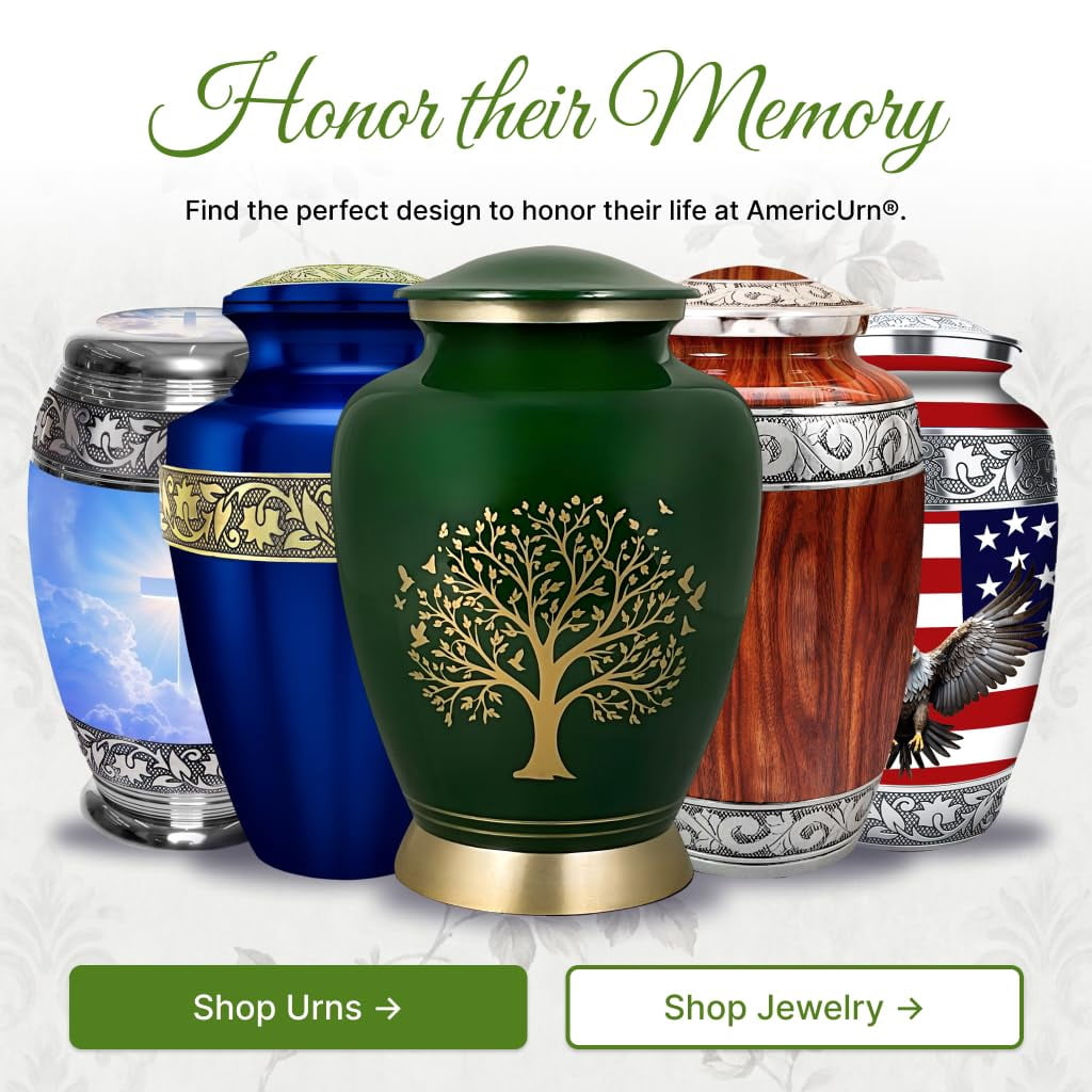 AmericUrn Green Tree of Life Cremation Urns for Human Ashes – Adult Female and Male Memorial Set of 6 with 1 Large Urn, 4 Keepsake Urns & 1 Necklace Urn