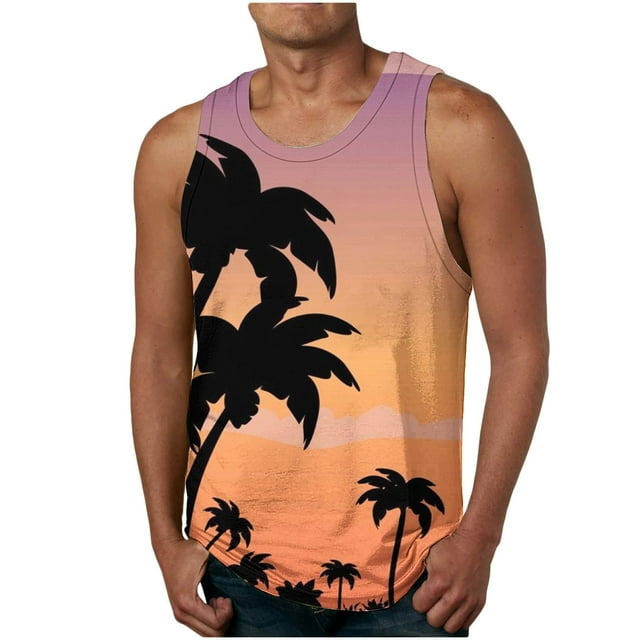 QIPOPIQ Mens Tank Tops, Tank Haut à Col Rond Pull d'Été Décontracté Col Rond Tank Top Muscle Gym Hawaii Sans Manches