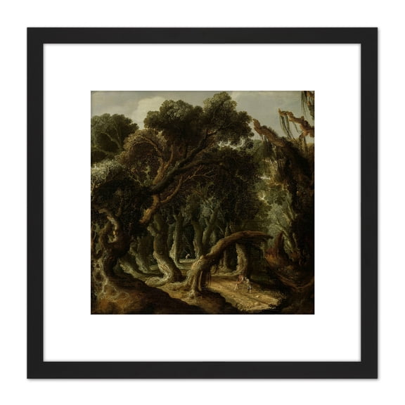 Van Geel Wooded Landscape Trees Painting 8X8 Inch Square Wooden Framed Wall Art Print Picture with Mount