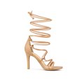 thumbnail image 3 of BLISSFUL STEP Women Strappy Straps Lace Up Stiletto Heel Sandals Nude 10, 3 of 7
