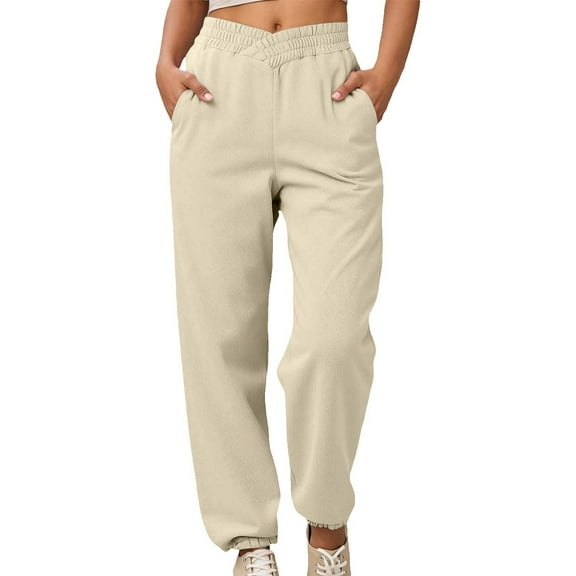 Rhuody Casual Pants For Womens Wide Leg Pants High Waist Trousers Elastic Waistband Wear Fall Winter Athleisure Bottoms Casual Wear Beige L
