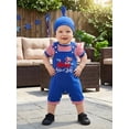 thumbnail image 4 of Cenuakty Baby Boy 4th of July Outfit Patriotic Short Sleeve Striped Romper with Letters Popsicle Embroidery Overalls and Hat, 4 of 9