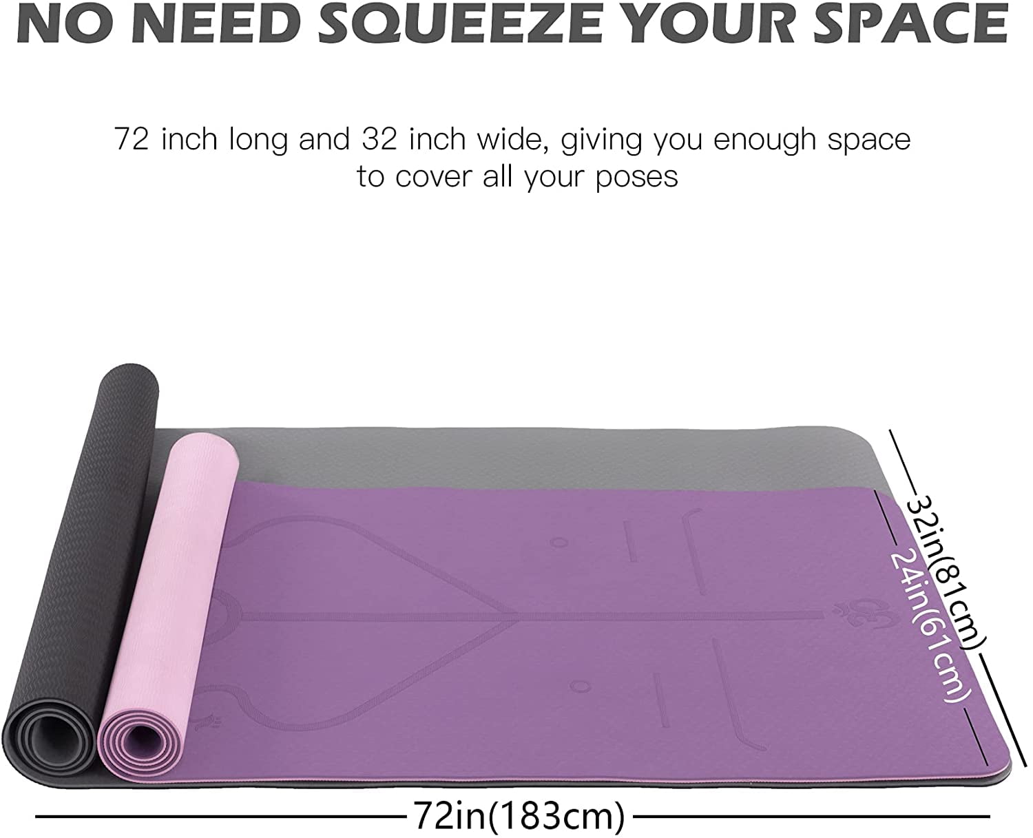 UMINEUX Extra Wide Yoga Mat 1/4" Thickness TPE Yoga Mats Non Slip, Gray