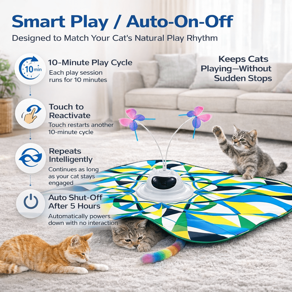 BONROB Automatic Cat Toy for Indoor Cats, Motion Activated Interactive Toy with Spinning Butterfly, Plush Tail, Usb Rechargeable