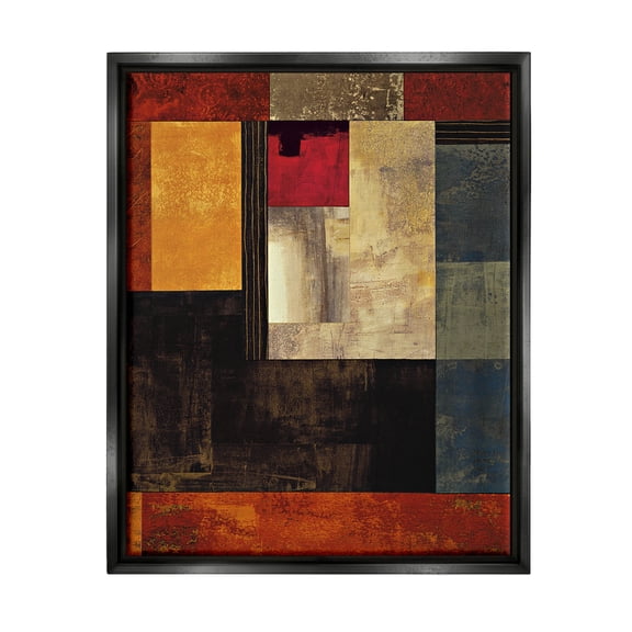 Rich Red Geometric Squares Abstract Graphic Art Jet Black Framed Art Print Wall Art