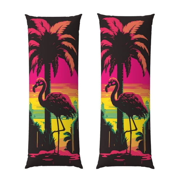 Balery Flamingo And Palm Trees At Sunset Funda Protectora para Almohada Corporal de Algodón Hipoalergénico con Cierre(55 x 21 pulgadas), Almohadas No Incluidas