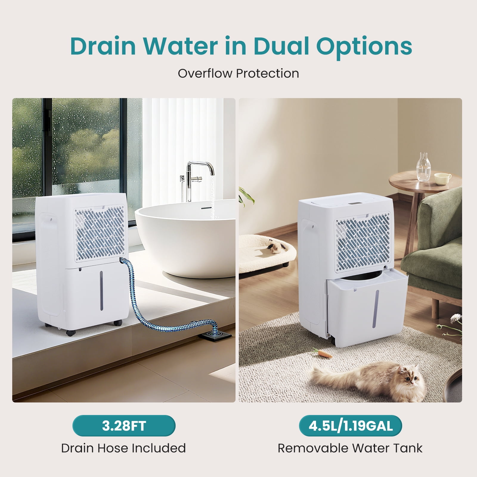 EDX 9 Pint Small Dehumidifier, Silent Mini Dehumidifier, Portable Dehumidifier,for Bathroom, Room, RV House, White