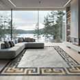 thumbnail image 2 of ODIKA 6'x9' Washable Area Rug Greek Border Key Symmetrical Round Glam Sparkle Shimmer Sunburst for Dining Room, Under Table, Office Décor, Non-Slip Chair-Friendly, 2 of 7